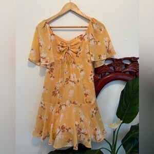 Women’s Abercrombie & Fitch Floral Midi Dress in Yellow and Cream Size XST